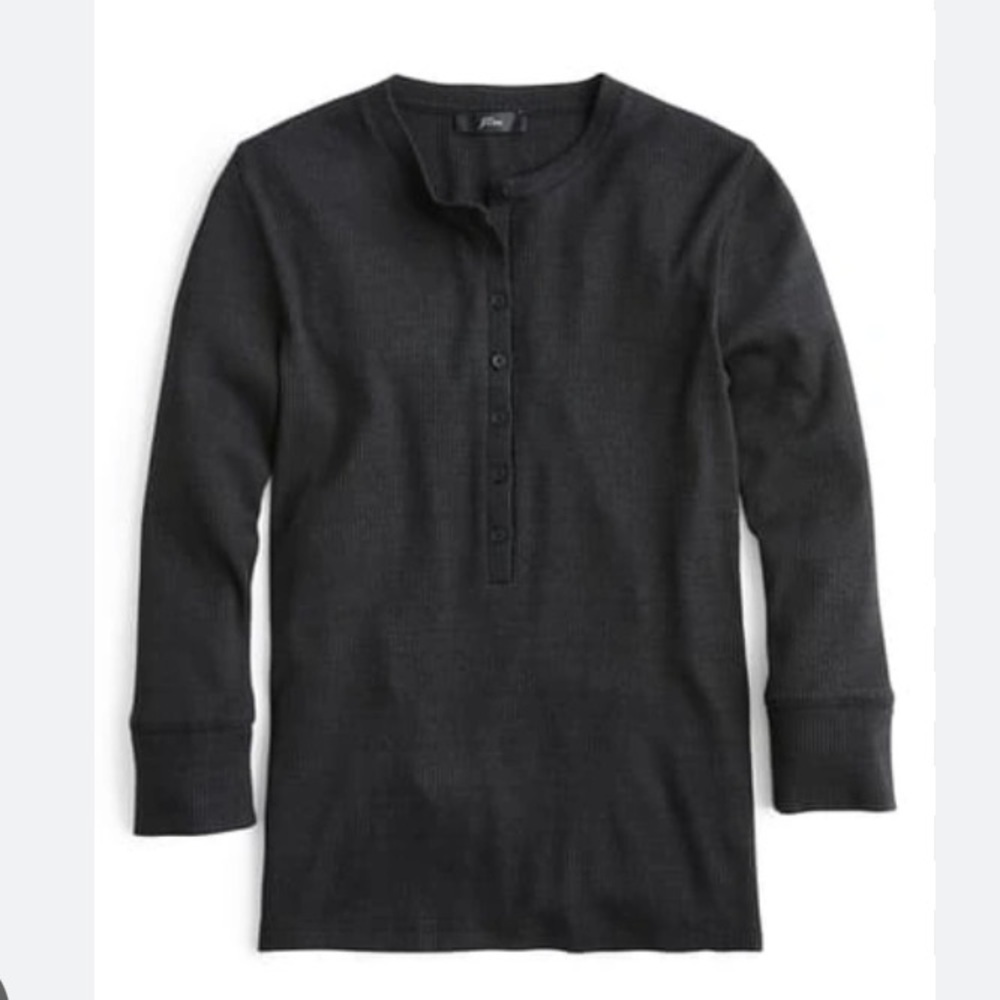 J Crew Ribbed henley with three-quarter sleeves shirt top black